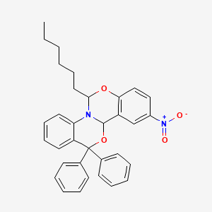 molecular formula C33H32N2O4 B11512813 6-hexyl-10-nitro-13,13-diphenyl-11bH,13H-[1,3]benzoxazino[3,4-a][3,1]benzoxazine 