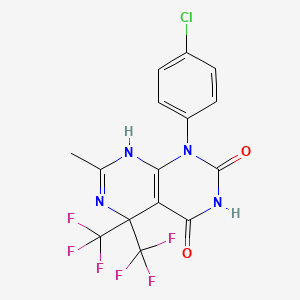 molecular formula C15H9ClF6N4O2 B11512828 1-(4-chlorophenyl)-4-hydroxy-7-methyl-5,5-bis(trifluoromethyl)-5,8-dihydropyrimido[4,5-d]pyrimidin-2(1H)-one 