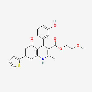 molecular formula C24H25NO5S B11512856 2-Methoxyethyl 4-(3-hydroxyphenyl)-2-methyl-5-oxo-7-(thiophen-2-yl)-1,4,5,6,7,8-hexahydroquinoline-3-carboxylate 