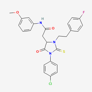 2-{1-(4-chlorophenyl)-3-[2-(4-fluorophenyl)ethyl]-5-oxo-2-thioxoimidazolidin-4-yl}-N-(3-methoxyphenyl)acetamide