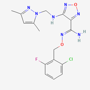 molecular formula C16H17ClFN7O2 B11512907 N'-[(2-chloro-6-fluorobenzyl)oxy]-4-{[(3,5-dimethyl-1H-pyrazol-1-yl)methyl]amino}-1,2,5-oxadiazole-3-carboximidamide 