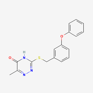 molecular formula C17H15N3O2S B11512928 6-Methyl-3-[(3-phenoxybenzyl)sulfanyl]-1,2,4-triazin-5-ol 