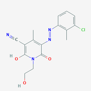 molecular formula C16H15ClN4O3 B11512999 (5Z)-5-[2-(3-chloro-2-methylphenyl)hydrazinylidene]-1-(2-hydroxyethyl)-4-methyl-2,6-dioxo-1,2,5,6-tetrahydropyridine-3-carbonitrile 