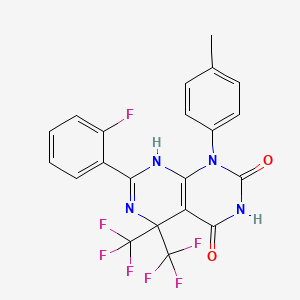 molecular formula C21H13F7N4O2 B11513010 7-(2-fluorophenyl)-1-(4-methylphenyl)-5,5-bis(trifluoromethyl)-5,8-dihydropyrimido[4,5-d]pyrimidine-2,4(1H,3H)-dione 