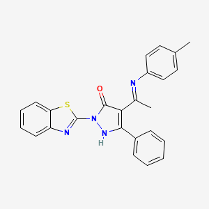 2-(1,3-benzothiazol-2-yl)-4-[(1E)-N-(4-methylphenyl)ethanimidoyl]-5-phenyl-1,2-dihydro-3H-pyrazol-3-one