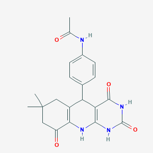 molecular formula C21H22N4O4 B11513096 N-[4-(7,7-dimethyl-2,4,9-trioxo-1,2,3,4,5,6,7,8,9,10-decahydropyrimido[4,5-b]quinolin-5-yl)phenyl]acetamide 