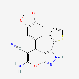 6-Amino-4-(1,3-benzodioxol-5-yl)-3-(thiophen-2-yl)-1,4-dihydropyrano[2,3-c]pyrazole-5-carbonitrile