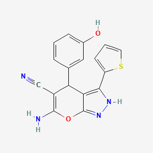 6-Amino-4-(3-hydroxyphenyl)-3-(thiophen-2-yl)-1,4-dihydropyrano[2,3-c]pyrazole-5-carbonitrile