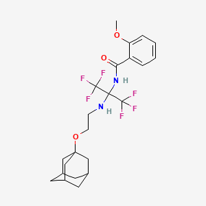 molecular formula C23H28F6N2O3 B11513451 N-(2-{[2-(Adamantan-1-yloxy)ethyl]amino}-1,1,1,3,3,3-hexafluoropropan-2-YL)-2-methoxybenzamide 