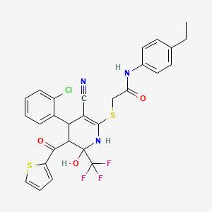 2-{[4-(2-chlorophenyl)-3-cyano-6-hydroxy-5-(thiophen-2-ylcarbonyl)-6-(trifluoromethyl)-1,4,5,6-tetrahydropyridin-2-yl]sulfanyl}-N-(4-ethylphenyl)acetamide