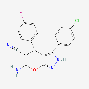 6-Amino-3-(4-chlorophenyl)-4-(4-fluorophenyl)-1,4-dihydropyrano[2,3-c]pyrazole-5-carbonitrile