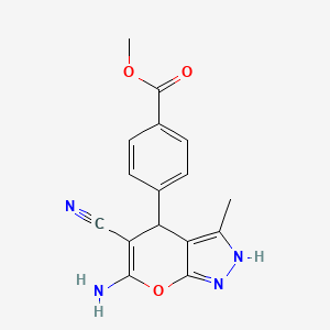 molecular formula C16H14N4O3 B11513818 Methyl 4-(6-amino-5-cyano-3-methyl-2,4-dihydropyrano[2,3-c]pyrazol-4-yl)benzoate 