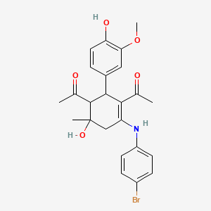 1,1'-{4-[(4-Bromophenyl)amino]-6-hydroxy-2-(4-hydroxy-3-methoxyphenyl)-6-methylcyclohex-3-ene-1,3-diyl}diethanone