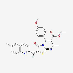 molecular formula C28H25N3O4S B11513966 ethyl (2E)-5-(4-methoxyphenyl)-7-methyl-2-[(6-methylquinolin-2-yl)methylidene]-3-oxo-2,3-dihydro-5H-[1,3]thiazolo[3,2-a]pyrimidine-6-carboxylate 