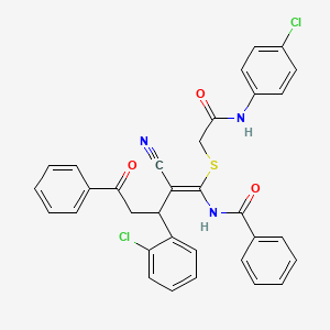 molecular formula C33H25Cl2N3O3S B11514089 N-[(1Z)-3-(2-chlorophenyl)-1-({2-[(4-chlorophenyl)amino]-2-oxoethyl}sulfanyl)-2-cyano-5-oxo-5-phenylpent-1-en-1-yl]benzamide 