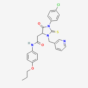 2-[1-(4-chlorophenyl)-5-oxo-3-(pyridin-3-ylmethyl)-2-thioxoimidazolidin-4-yl]-N-(4-propoxyphenyl)acetamide