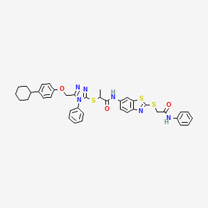 2-({5-[(4-cyclohexylphenoxy)methyl]-4-phenyl-4H-1,2,4-triazol-3-yl}sulfanyl)-N-(2-{[2-oxo-2-(phenylamino)ethyl]sulfanyl}-1,3-benzothiazol-6-yl)propanamide