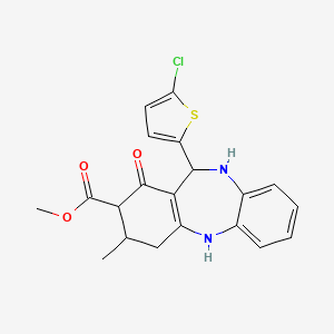 molecular formula C20H19ClN2O3S B11514148 Methyl 11-(5-chloro-2-thienyl)-3-methyl-1-oxo-2,3,4,5,10,11-hexahydro-1H-dibenzo[B,E][1,4]diazepine-2-carboxylate 