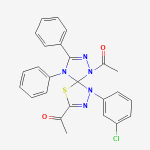 molecular formula C25H20ClN5O2S B11514230 1,1'-[1-(3-Chlorophenyl)-8,9-diphenyl-4-thia-1,2,6,7,9-pentaazaspiro[4.4]nona-2,7-diene-3,6-diyl]diethanone 