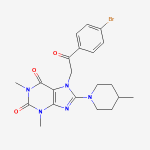 molecular formula C21H24BrN5O3 B11514362 7-[2-(4-bromophenyl)-2-oxoethyl]-1,3-dimethyl-8-(4-methylpiperidin-1-yl)-3,7-dihydro-1H-purine-2,6-dione 