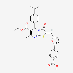 4-(5-{(Z)-[6-(ethoxycarbonyl)-7-methyl-3-oxo-5-[4-(propan-2-yl)phenyl]-5H-[1,3]thiazolo[3,2-a]pyrimidin-2(3H)-ylidene]methyl}furan-2-yl)benzoic acid