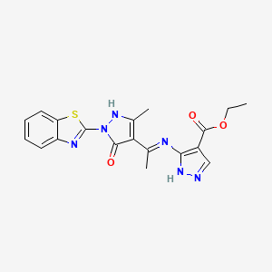 ethyl 3-({(1Z)-1-[1-(1,3-benzothiazol-2-yl)-3-methyl-5-oxo-1,5-dihydro-4H-pyrazol-4-ylidene]ethyl}amino)-1H-pyrazole-4-carboxylate