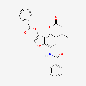 molecular formula C26H17NO6 B11514594 4-methyl-2-oxo-6-[(phenylcarbonyl)amino]-2H-furo[2,3-h]chromen-9-yl benzoate 