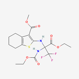 molecular formula C18H23F3N2O6S B11514624 Methyl 2-({3-ethoxy-2-[(ethoxycarbonyl)amino]-1,1,1-trifluoro-3-oxopropan-2-yl}amino)-4,5,6,7-tetrahydro-1-benzothiophene-3-carboxylate 