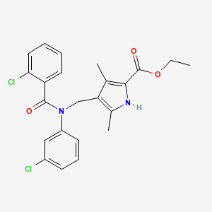 molecular formula C23H22Cl2N2O3 B11514637 ethyl 4-({(3-chlorophenyl)[(2-chlorophenyl)carbonyl]amino}methyl)-3,5-dimethyl-1H-pyrrole-2-carboxylate 