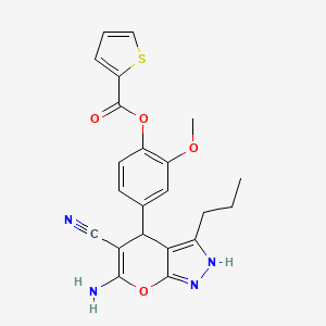 4-(6-Amino-5-cyano-3-propyl-1,4-dihydropyrano[2,3-c]pyrazol-4-yl)-2-methoxyphenyl thiophene-2-carboxylate