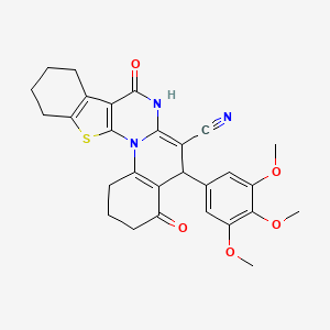 molecular formula C28H27N3O5S B11514821 11,17-dioxo-15-(3,4,5-trimethoxyphenyl)-3-thia-1,12-diazapentacyclo[11.8.0.02,10.04,9.016,21]henicosa-2(10),4(9),13,16(21)-tetraene-14-carbonitrile 