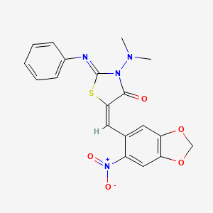 (2Z,5E)-3-(dimethylamino)-5-[(6-nitro-1,3-benzodioxol-5-yl)methylidene]-2-(phenylimino)-1,3-thiazolidin-4-one