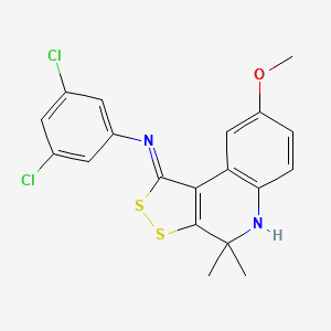 molecular formula C19H16Cl2N2OS2 B11514870 3,5-dichloro-N-[(1Z)-8-methoxy-4,4-dimethyl-4,5-dihydro-1H-[1,2]dithiolo[3,4-c]quinolin-1-ylidene]aniline 