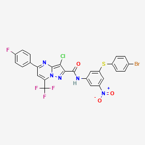 molecular formula C26H13BrClF4N5O3S B11514926 N-{3-[(4-bromophenyl)sulfanyl]-5-nitrophenyl}-3-chloro-5-(4-fluorophenyl)-7-(trifluoromethyl)pyrazolo[1,5-a]pyrimidine-2-carboxamide 