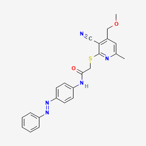 molecular formula C23H21N5O2S B11514943 2-{[3-cyano-4-(methoxymethyl)-6-methylpyridin-2-yl]sulfanyl}-N-{4-[(Z)-phenyldiazenyl]phenyl}acetamide CAS No. 443332-94-3