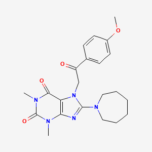 molecular formula C22H27N5O4 B11514944 8-(azepan-1-yl)-7-[2-(4-methoxyphenyl)-2-oxoethyl]-1,3-dimethyl-3,7-dihydro-1H-purine-2,6-dione 