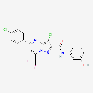 molecular formula C20H11Cl2F3N4O2 B11515098 3-chloro-5-(4-chlorophenyl)-N-(3-hydroxyphenyl)-7-(trifluoromethyl)pyrazolo[1,5-a]pyrimidine-2-carboxamide 