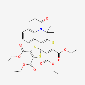 molecular formula C32H37NO9S3 B11515109 Tetraethyl 5',5'-dimethyl-6'-(2-methylpropanoyl)-5',6'-dihydrospiro[1,3-dithiole-2,1'-thiopyrano[2,3-c]quinoline]-2',3',4,5-tetracarboxylate 