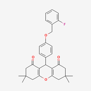 molecular formula C30H31FO4 B11515110 9-{4-[(2-fluorobenzyl)oxy]phenyl}-3,3,6,6-tetramethyl-3,4,5,6,7,9-hexahydro-1H-xanthene-1,8(2H)-dione 