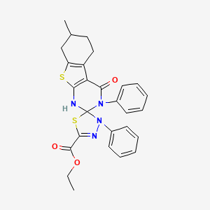 ethyl 7-methyl-4-oxo-3,3'-diphenyl-3,4,5,6,7,8-hexahydro-1H,3'H-spiro[1-benzothieno[2,3-d]pyrimidine-2,2'-[1,3,4]thiadiazole]-5'-carboxylate