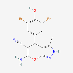 molecular formula C14H10Br2N4O2 B11515197 6-Amino-4-(3,5-dibromo-4-hydroxyphenyl)-3-methyl-1,4-dihydropyrano[2,3-c]pyrazole-5-carbonitrile 