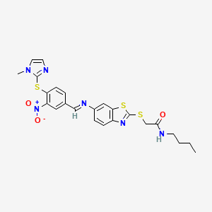 molecular formula C24H24N6O3S3 B11515204 N-butyl-2-[(6-{[(E)-{4-[(1-methyl-1H-imidazol-2-yl)sulfanyl]-3-nitrophenyl}methylidene]amino}-1,3-benzothiazol-2-yl)sulfanyl]acetamide 