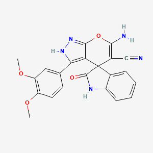 6'-amino-3'-(3,4-dimethoxyphenyl)-2-oxo-1,2-dihydro-1'H-spiro[indole-3,4'-pyrano[2,3-c]pyrazole]-5'-carbonitrile