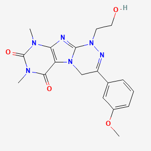 molecular formula C18H20N6O4 B11515278 1-(2-hydroxyethyl)-3-(3-methoxyphenyl)-7,9-dimethyl-1,4-dihydro[1,2,4]triazino[3,4-f]purine-6,8(7H,9H)-dione 