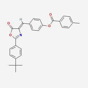 molecular formula C28H25NO4 B11515283 4-{(Z)-[2-(4-tert-butylphenyl)-5-oxo-1,3-oxazol-4(5H)-ylidene]methyl}phenyl 4-methylbenzoate 