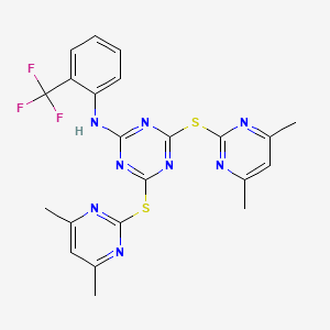 molecular formula C22H19F3N8S2 B11515349 4,6-bis[(4,6-dimethylpyrimidin-2-yl)sulfanyl]-N-[2-(trifluoromethyl)phenyl]-1,3,5-triazin-2-amine 