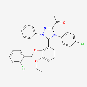 molecular formula C31H27Cl2N3O3 B11515372 1-[5-{2-[(2-chlorobenzyl)oxy]-3-ethoxyphenyl}-4-(4-chlorophenyl)-1-phenyl-4,5-dihydro-1H-1,2,4-triazol-3-yl]ethanone 