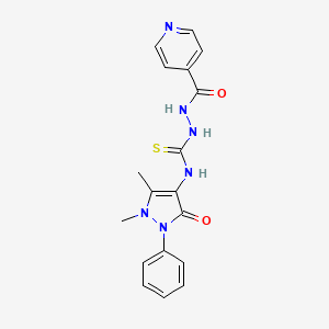 molecular formula C18H18N6O2S B11515386 N-(1,5-dimethyl-3-oxo-2-phenyl-2,3-dihydro-1H-pyrazol-4-yl)-2-(pyridin-4-ylcarbonyl)hydrazinecarbothioamide 