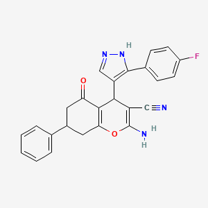 2-amino-4-[3-(4-fluorophenyl)-1H-pyrazol-4-yl]-5-oxo-7-phenyl-5,6,7,8-tetrahydro-4H-chromene-3-carbonitrile