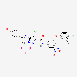 3-chloro-N-[3-(4-chloro-3-methylphenoxy)-5-nitrophenyl]-5-(4-methoxyphenyl)-7-(trifluoromethyl)pyrazolo[1,5-a]pyrimidine-2-carboxamide